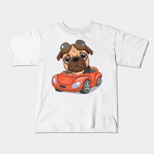 Cute bulldog driving a car Kids T-Shirt